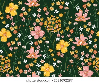 Elegant Blooming Garden floral  ,hand draw Wild flower of botanical plants seamless background Vector Illustran Not AI  , Design for fashion , fabric, textile, wallpaper , wrapping and all prints
