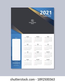 Elegant Blue 2021 Calendar Template Stock Vector (Royalty Free ...