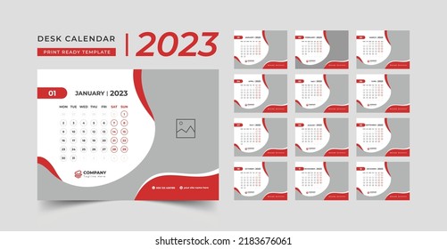 Elegant blue 2023 new year calendar template, Creative desk calendar design 2023 template