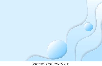 Elegant blue abstract background with fluid curves and bubble-like shapes.