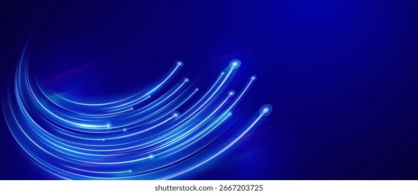 Fluxos de dados abstratos azuis elegantes em um plano de fundo escuro