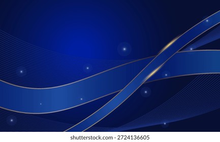 Eleganter blauer abstrakter Wellenhintergrund mit goldenen Akzentlinien und sanftem Glanz, Luxus-Flow-Design für Corporate Branding, Unternehmenspräsentation, Website-Banner, Finanztechnologie, Investitionen, Fintech, Premium Moderner Hintergrund für professionelles Business und digitales Innovationskonzept