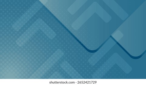 Elegant blue backdrop features a modern composition of layered geometric shapes like upward-pointing arrows and rounded rectangles amidst a delicate dotted pattern, creating a stylish design