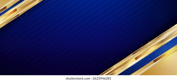 Fundo azul elegante com linhas de ouro diagonal e brilhos para fundo de apresentação