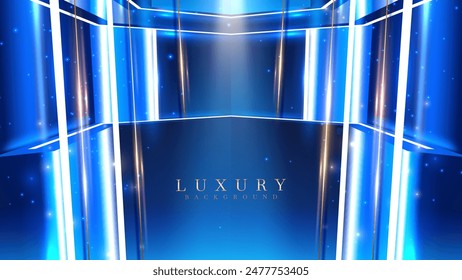 Elegant blue background with glowing lights and stunning design. Suitable for high-end activities Presentation of work and modern digital backdrops. Vector illustration.