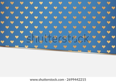 Elegant blue background with a repeating gold heart pattern and a metallic gradient effect