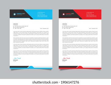 Elegant blue, black and red letterhead design template. Corporate letterhead template