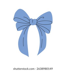 Elegant blue bow with flowing ribbon for creative projects and decorations