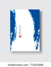 Elegant blue brochure template design with ink brush elements. Abstract decoration. Vector illustration.