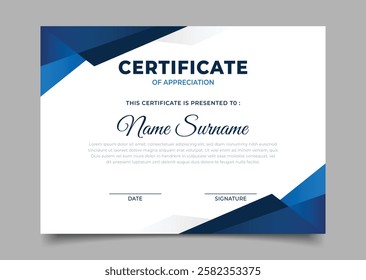 Elegant Blue Business certificate template triangle shape design