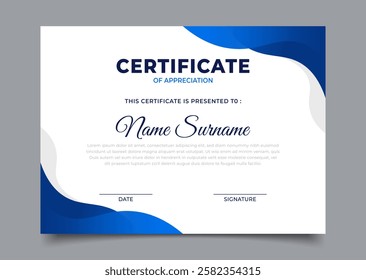 Elegant Blue Business certificate template design. fluid border decoration