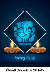 elegant blue color background design for diwali festival with beautiful lamps. vector illustration