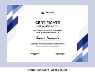 Elegant blue color certificate vector design template
