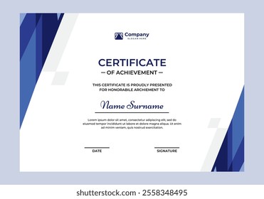Elegant blue color certificate vector design template
