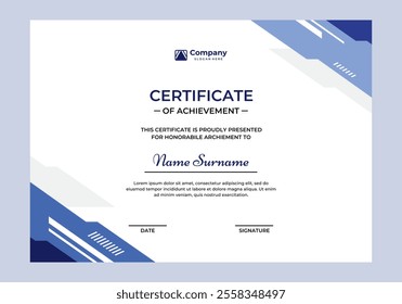 Elegant blue color certificate vector design template