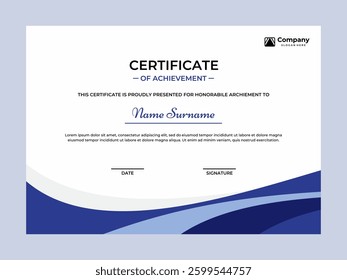 Elegant blue color certificate vector design template