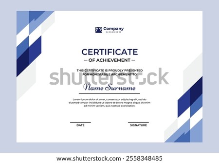Elegant blue color certificate vector design template