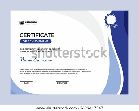 Elegant blue color certificate vector design template