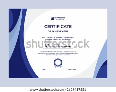 Elegant blue color certificate vector design template