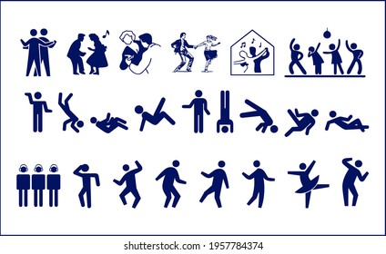 Elegant blue color dancers couple silhouette on white background