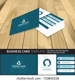 Elegant blue creative vector business card template with contact information. Design with front and back side.