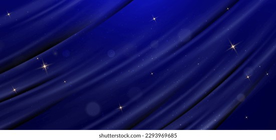 Elegant blue curved line on dark blue background with sparkle and copy space for text. Template premium award design. Vector illustration