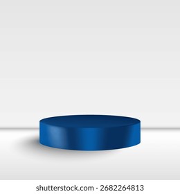 Elegant blue cylindrical stand for presentation on a light studio backdrop. Eps 10