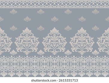 Elegant Blue Damask Seamless Border Pattern for Luxury Wallpaper, Textile, Invitation, Packaging, Wedding, Classic Decor
