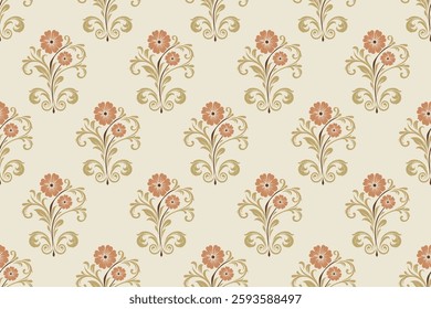 Elegant blue damask seamless pattern with floral ornamental elements, inspired by vintage baroque and rococo styles, perfect for wallpapers, textiles, home decor, and luxury designs.
