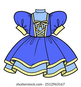 Elegant blue dress with a lace-up corset and a full skirt. Image produced without the use of any form of AI software at any stage.