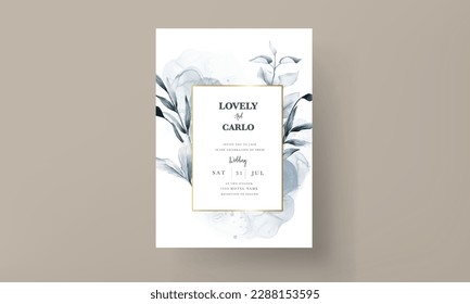 elegant blue eucalyptus and leaves wedding invitation card template