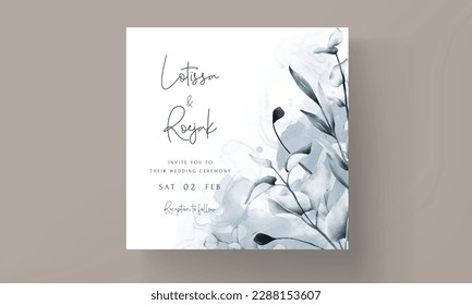 elegant blue eucalyptus and leaves wedding invitation card template