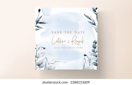 elegant blue eucalyptus and leaves wedding invitation card template