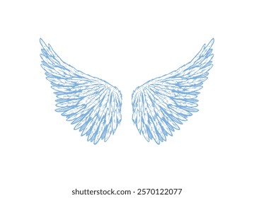 Elegant Blue Feathered Wings Illustration - Symbol of Peace, Freedom, and Serenity for Digital and Print Design Projects