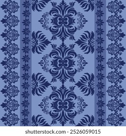 Elegante azul floral padrão barroco com bordas decorativas