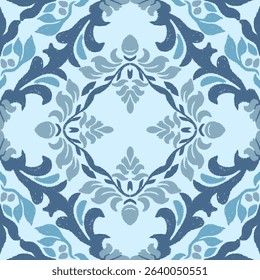 Elegant Blue Floral Damask Pattern Background, seamless patterns design for decorative, wall, wallpaper, wrapping paper, fabric, silk, scarf, book, wall, backdrop and etc. abstract background.