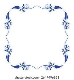 Elegant Blue Floral Frame with Decorative Swirls. Vintage flourish calligraphic corners and dividers in baroque style. Perfect for invitations, stationery, greeting cards, certificates borders, frames