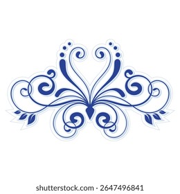 Elegant Blue Floral Ornament with Decorative Swirls. Vintage flourish calligraphic corners and dividers in baroque style. Perfect for invitations, stationery, greeting cards, certificates borders