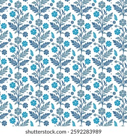 elegant blue floral pattern with vintage damask inspired elements for textile and wallpaper
