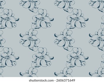 Elegant blue floral seamless pattern.  Perfect for textile prints, wallpaper, or website backgrounds.  Subtle, sophisticated design evokes serenity and springtime.