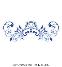 Elegant Blue Flourish Ornament with Decorative Swirls. Vintage flourish calligraphic corners and dividers in baroque style. Perfect for invitations, stationery, greeting cards, certificates borders