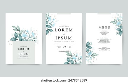 Elegant blue flower wedding invitation set template