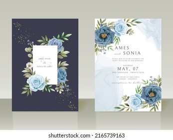 Elegant blue flowers wedding invitations