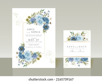 Elegant blue flowers wedding invitations