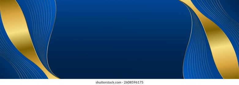 Elegant Blue and Gold Abstract Luxury Banner Background. Modern wave design. Suitable for web banners, Invitations, awards, events, templates, covers, pages, and headers