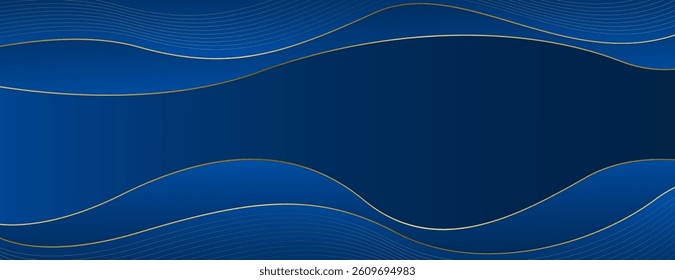 Elegant Blue and Gold Abstract Luxury Banner Background. Modern wave design. Suitable for web banners, Invitations, awards, events, templates, covers, pages, and headers