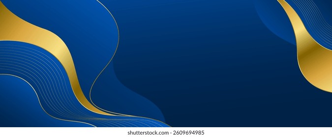 Elegant Blue and Gold Abstract Luxury Banner Background. Modern wave design. Suitable for web banners, Invitations, awards, events, templates, covers, pages, and headers