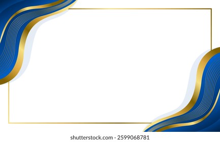 Elegant Blue and Gold Abstract Wave Background. Modern border and frame design. Suitable for Invitations, certificates, awards, templates, banners, posters, cards, and more