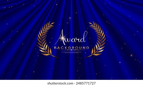 Elegant Blue and Gold Award Background with Golden Laurel Wreath. luxurious blue backdrop adorned with a shimmering gold laurel wreath