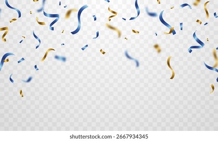 Elegant blue and gold confetti pattern background, zigzag down for celebration. Vector illustration of festive decoration.